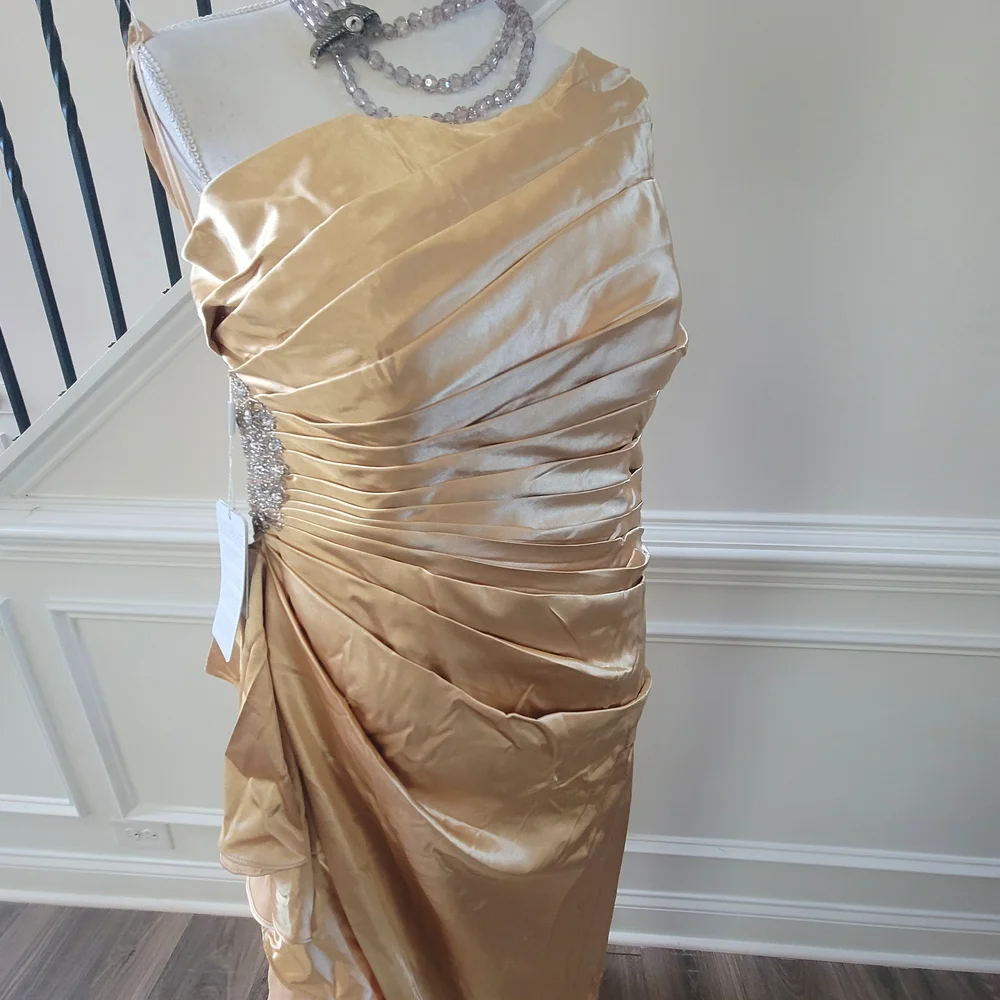 JJs House Champagne (Gold) Satin Wedding/Special Occasions Formal Gown SZ-16 - Picture 8 of 16